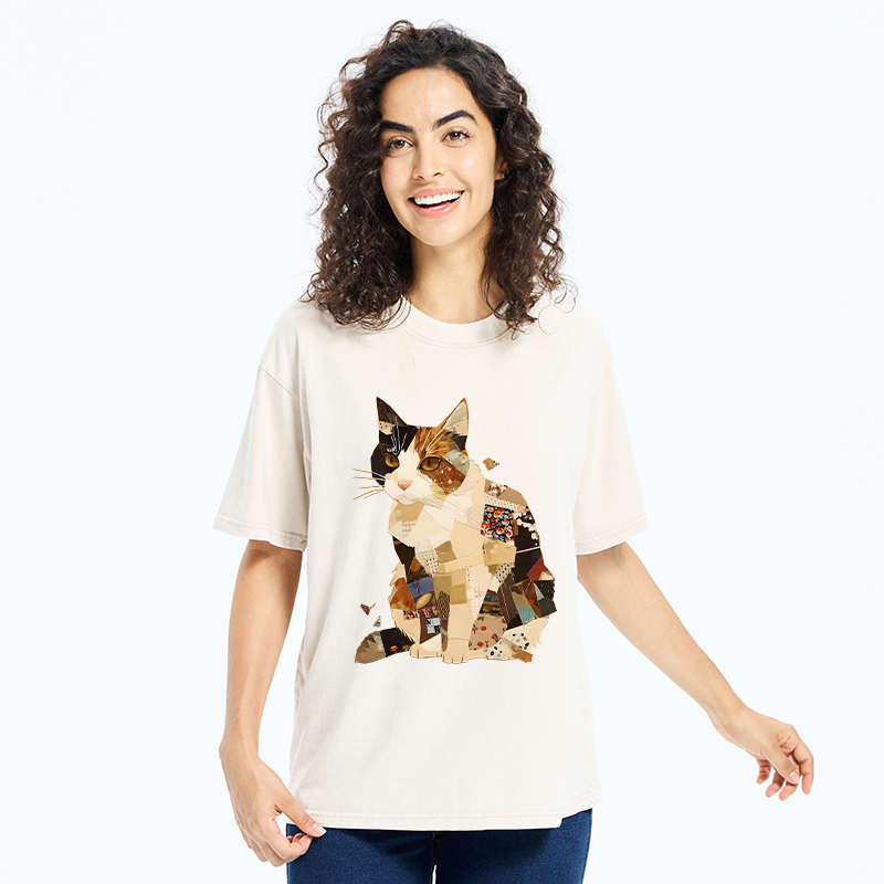 Tokyo-Tiger Painting Of A Patchwork Orange Cat Washed T-Shirt