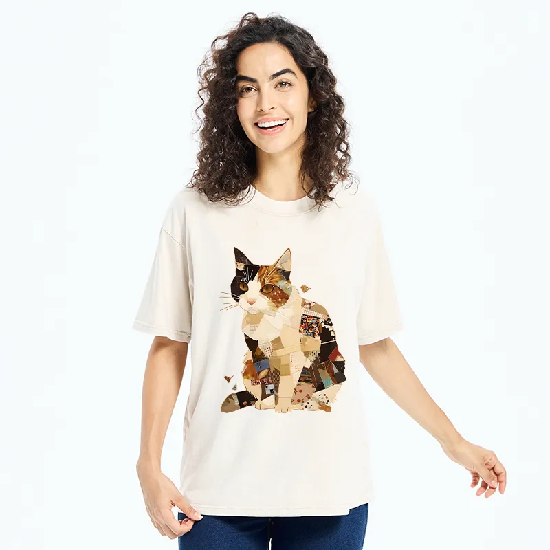 Tokyo-Tiger Painting Of A Patchwork Orange Cat Washed T-Shirt