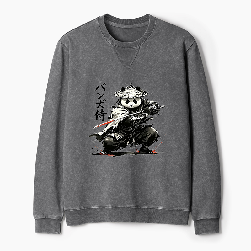 Tokyo-Tiger Panda Samurai Warrior Washed Terry Sweatshirt