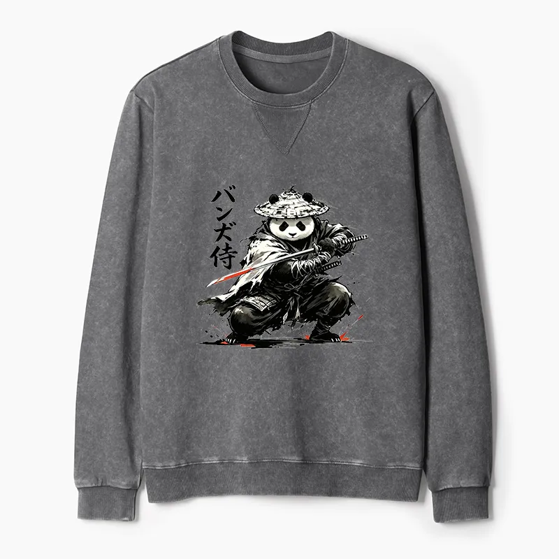 Tokyo-Tiger Panda Samurai Warrior Washed Terry Sweatshirt