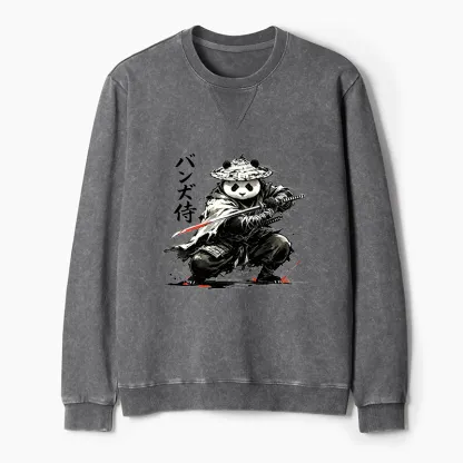 Tokyo-Tiger Panda Samurai Warrior Washed Terry Sweatshirt