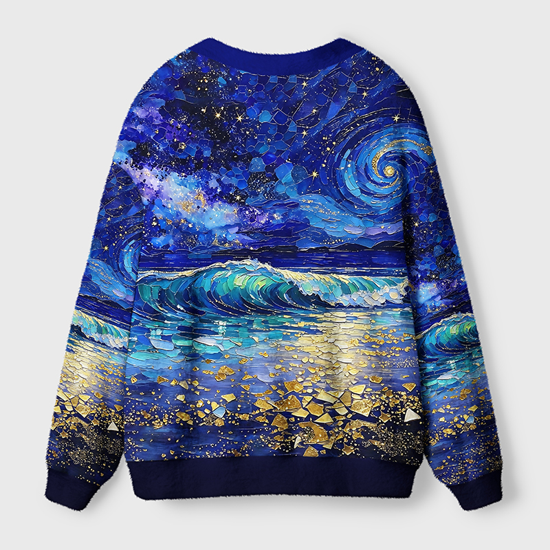 Tokyo-Tiger Ocean Under Swirling Stars Ugly Cardigan Sweater