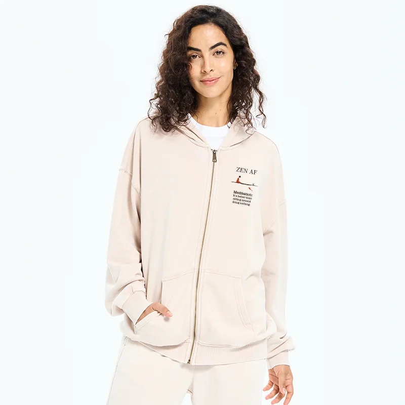 Tokyo-Tiger Zen Vibes Only: The Power of Meditation Washed Zip Hoodie