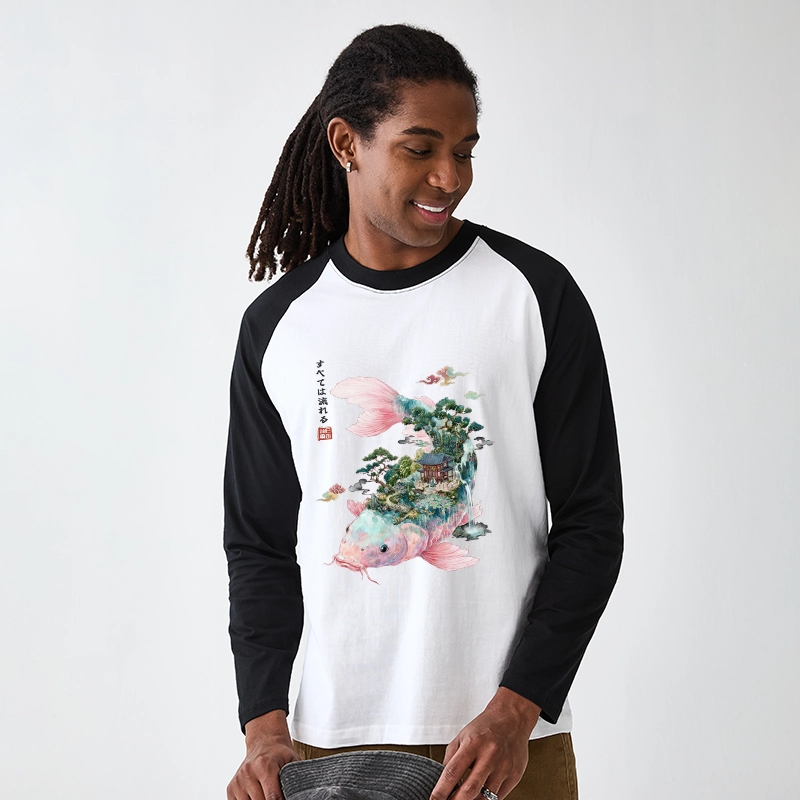 Tokyo-Tiger Journey Of The Flowing Koi Raglan Long Sleeve T-shirt