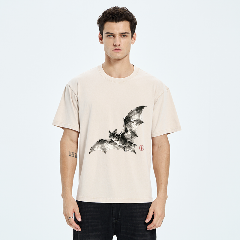 Tokyo‑Tiger Ink Style Bat Washed T‑Shirt