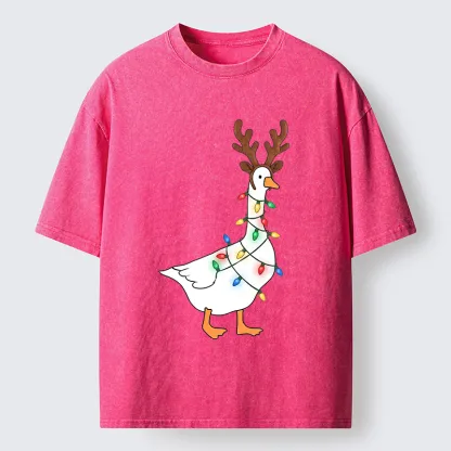 Tokyo-Tiger Funny Christmas Goose Washed T-Shirt