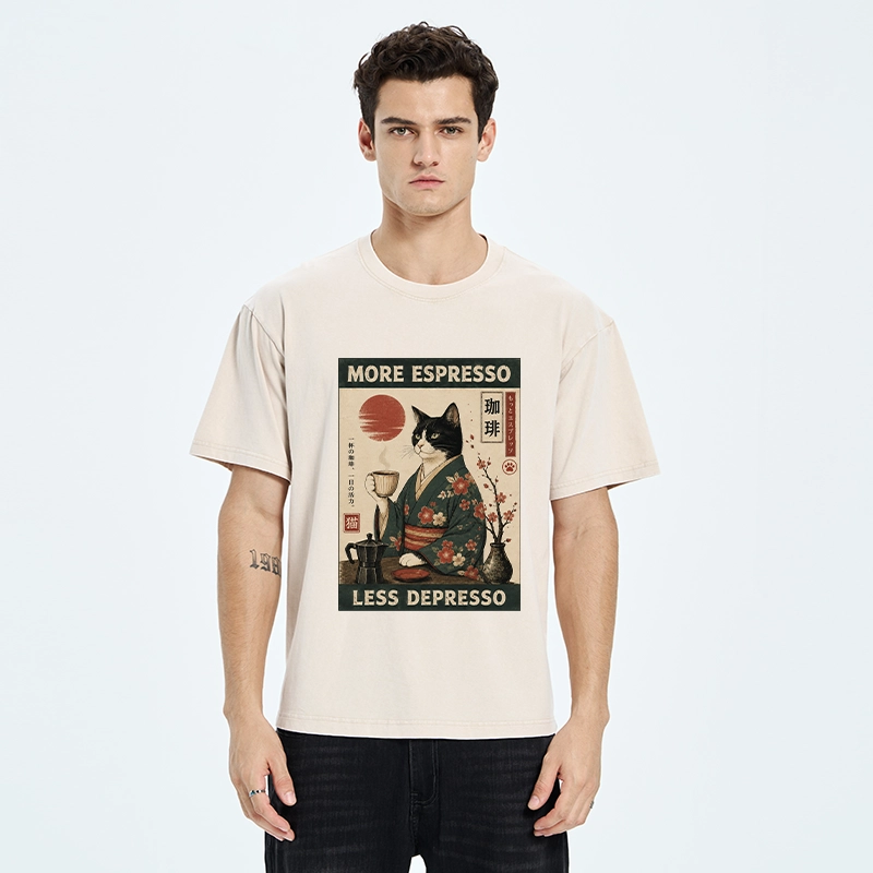 Tokyo-Tiger Funny Meme Kimono Cat Coffee Poster Washed T-Shirt