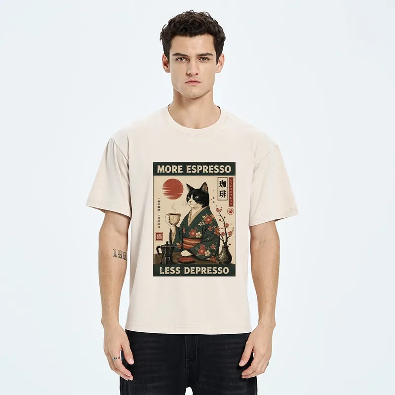 Tokyo-Tiger Funny Meme Kimono Cat Coffee Poster Washed T-Shirt