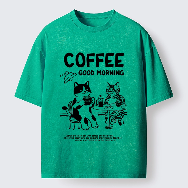Tokyo‑Tiger Funny Coffee Cats Washed T‑Shirt