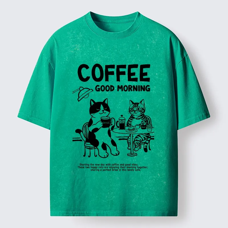 Tokyo‑Tiger Funny Coffee Cats Washed T‑Shirt