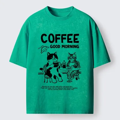 Tokyo‑Tiger Funny Coffee Cats Washed T‑Shirt