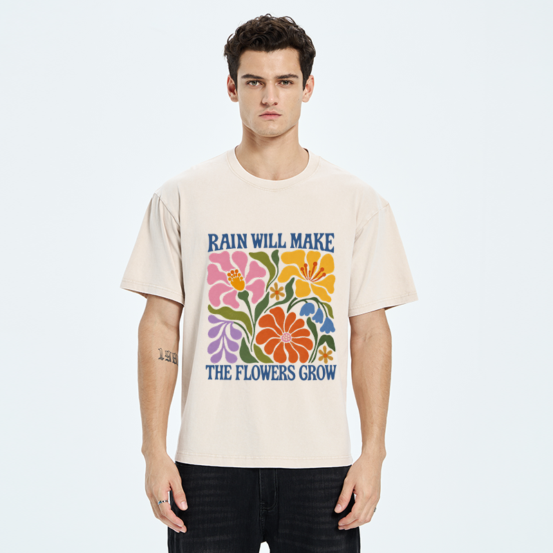 Tokyo-Tiger Retro Floral Positive Quote Washed T-Shirt