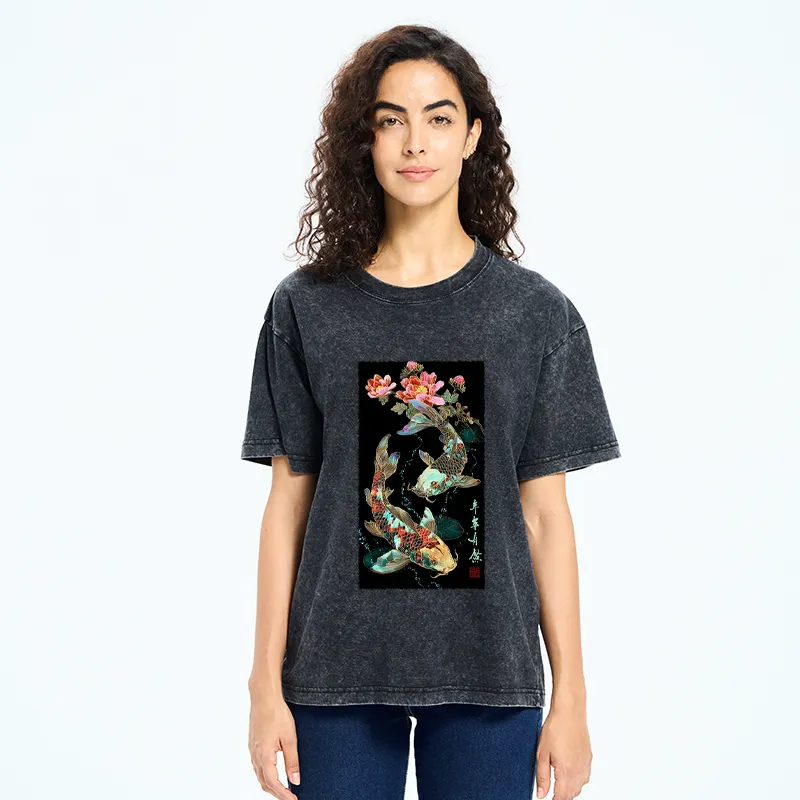 Tokyo-Tiger Everlasting Abundance:Koi & Peony Washed T-Shirt
