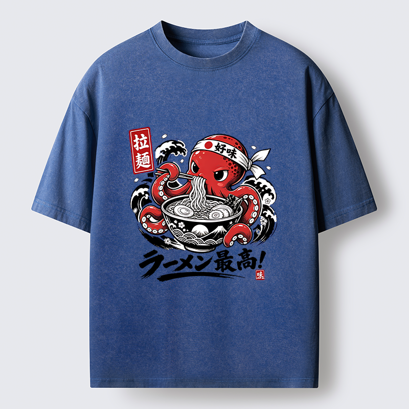 Tokyo-Tiger Octopus Loves Ramen Washed T-Shirt