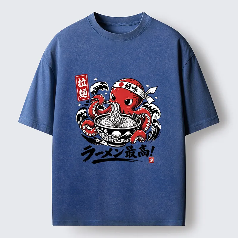 Tokyo-Tiger Octopus Loves Ramen Washed T-Shirt