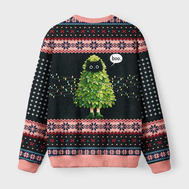 Tokyo-Tiger Tired Kitsmas Tree Fuzzy Christmas Ugly Sweatshirt