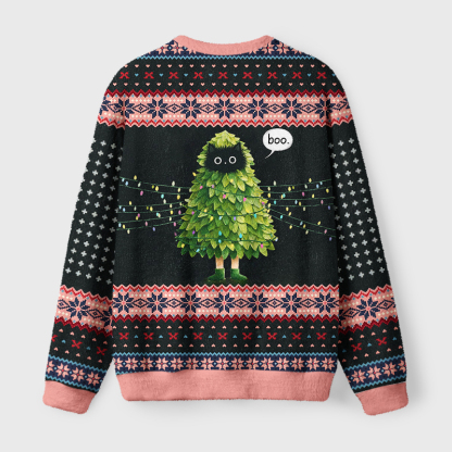 Tokyo-Tiger Tired Kitsmas Tree Fuzzy Christmas Ugly Sweatshirt