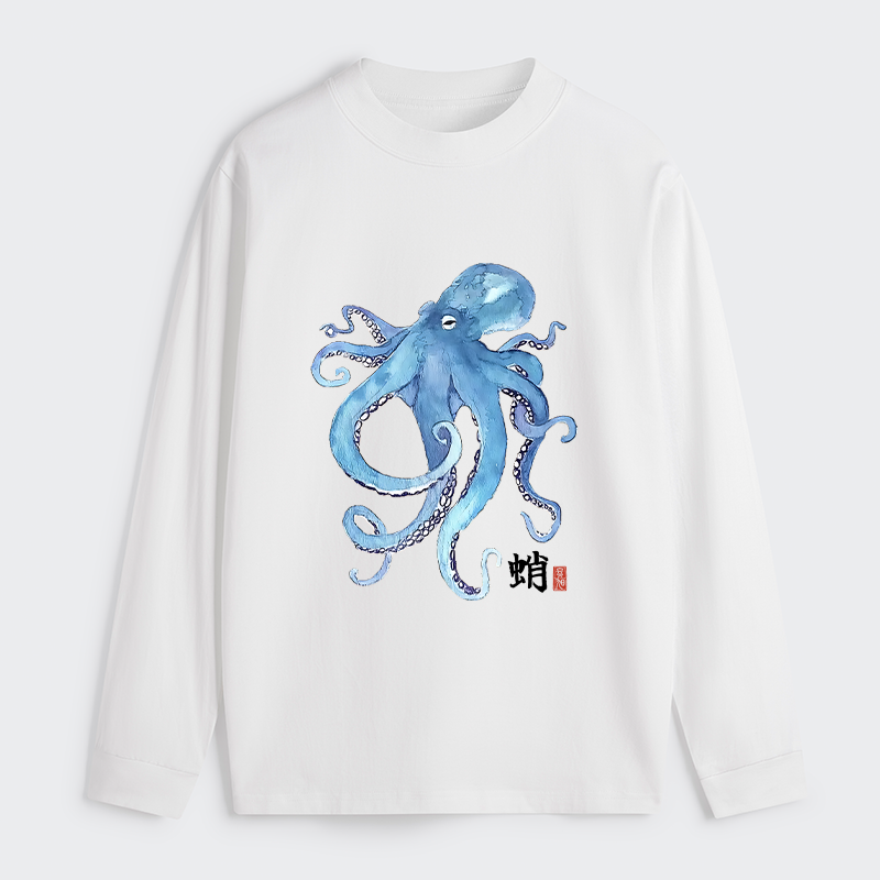 Tokyo-Tiger Watercolor Blue Octopus Classic Long Sleeve T-Shirt