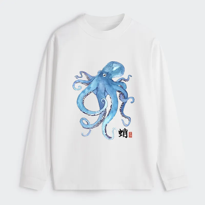 Tokyo-Tiger Watercolor Blue Octopus Classic Long Sleeve T-Shirt