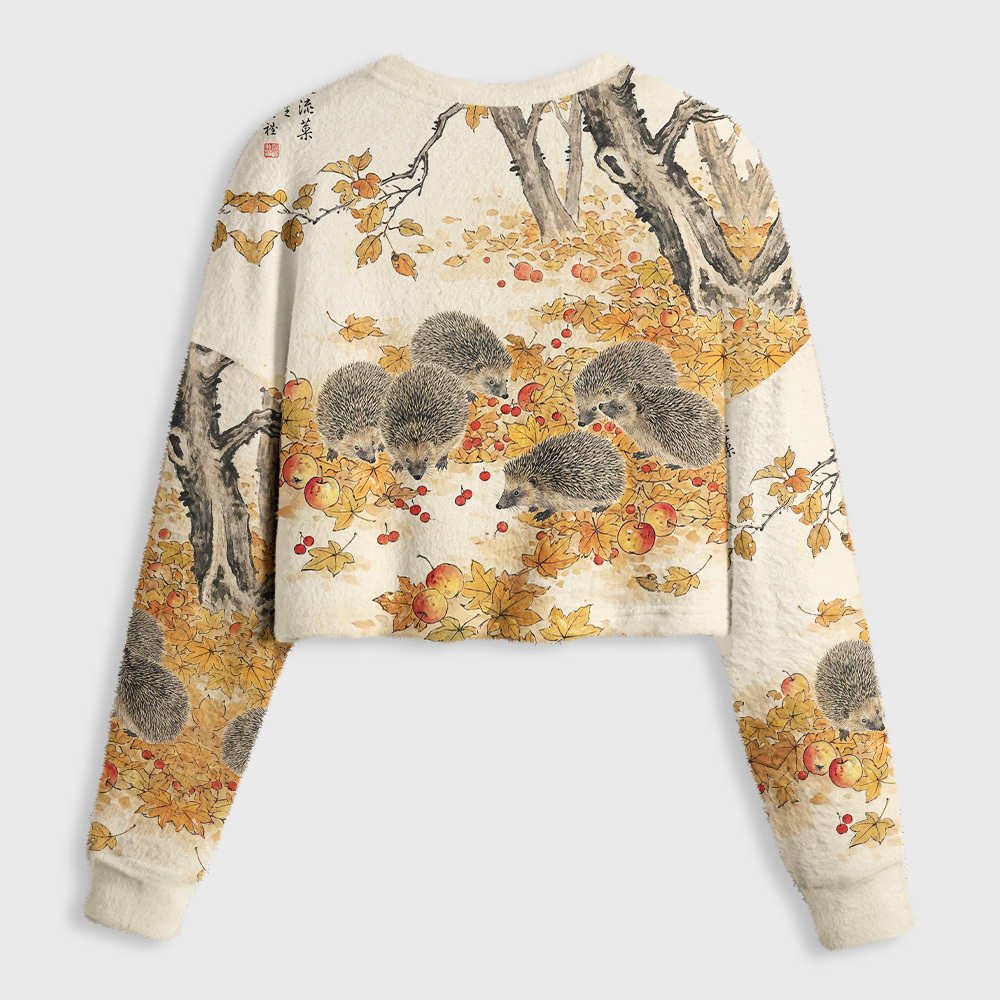 Tokyo-Tiger Hedgehogs Autumn Grove Women's Fuzzy Cropped Sweatshirt