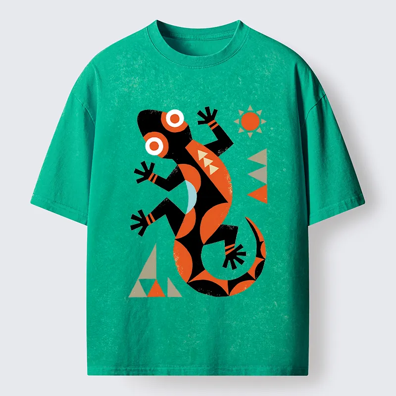 Tokyo-Tiger Abstract Geometric Gecko Washed T-Shirt