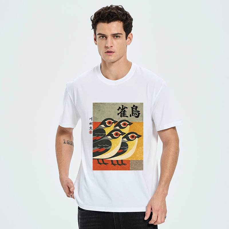 Tokyo-Tiger Cute Sparrows In Retro Japanese Print Classic T-Shirt