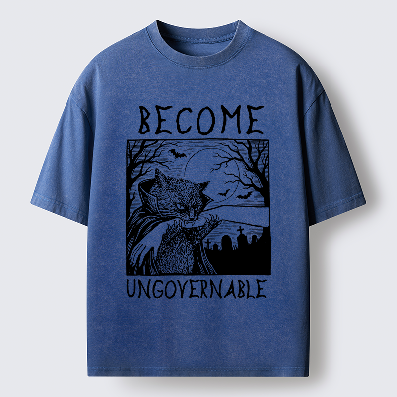 Tokyo‑Tiger Creepy Night Cat Washed T‑Shirt