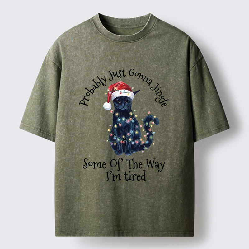 Tokyo-Tiger Tired Christmas Cat Meme Washed T-Shirt