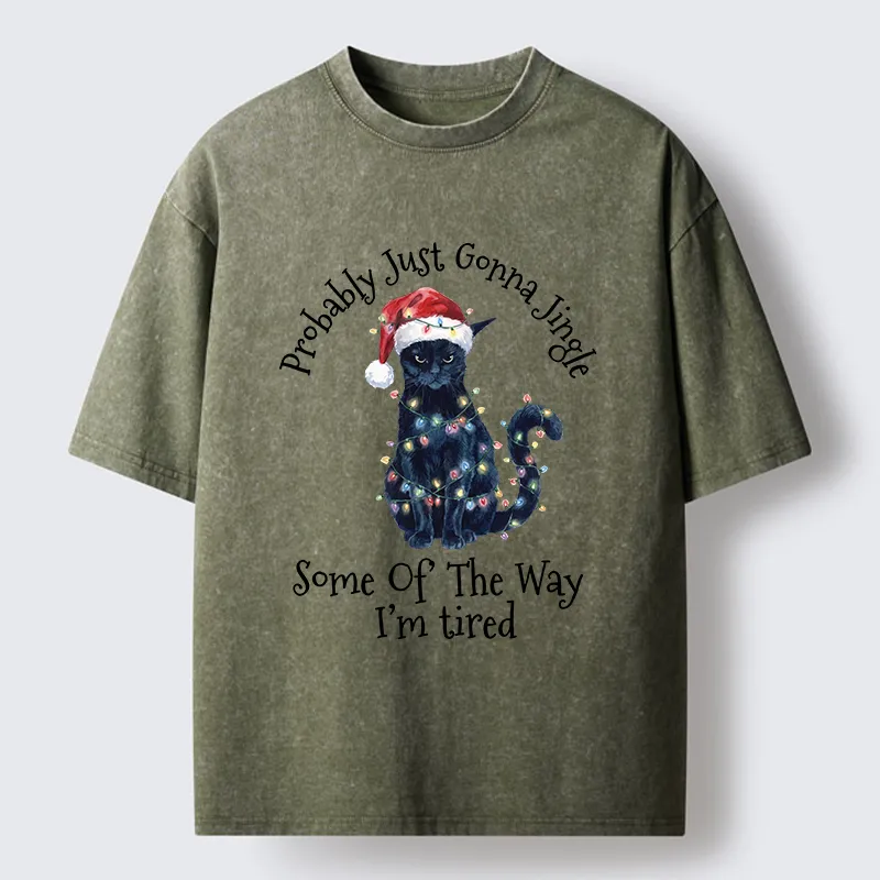 Tokyo-Tiger Tired Christmas Cat Meme Washed T-Shirt