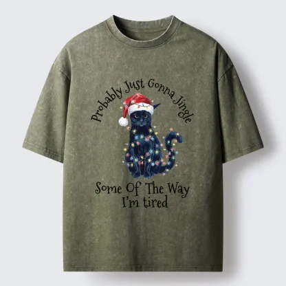 Tokyo-Tiger Tired Christmas Cat Meme Washed T-Shirt