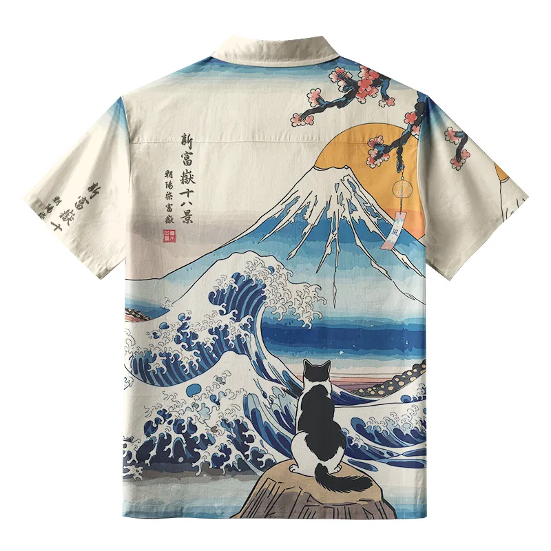Tokyo-Tiger Cat Looking At The Great Wave Aloha Hawaiian Shirt