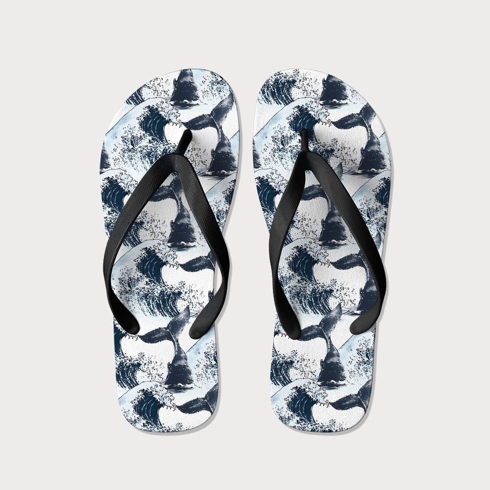Tokyo-Tiger Whale Tail Wave Art Flip Flops