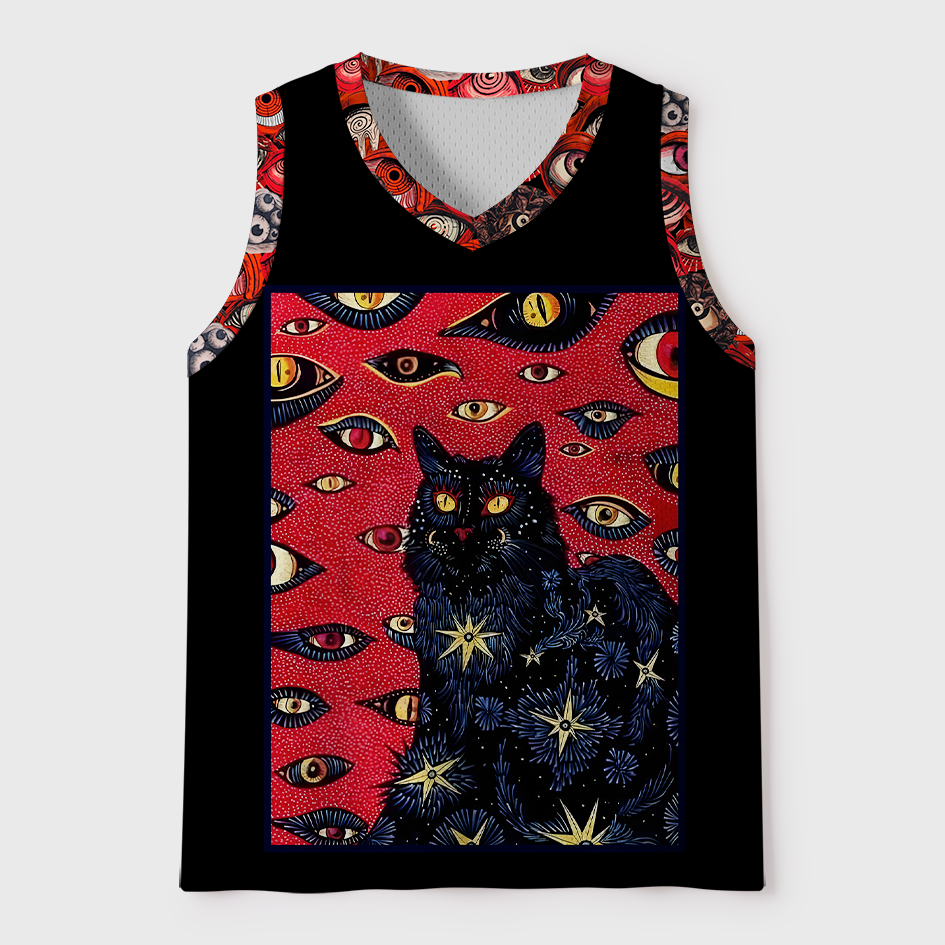 Tokyo-Tiger Hundred-Eyed Demon Occult Black Cat Mesh Tank Top