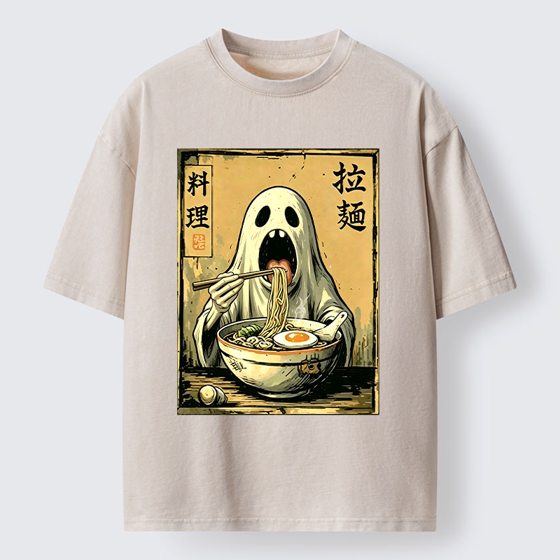 Tokyo‑Tiger Ghost Ramen Meme Washed T‑Shirt
