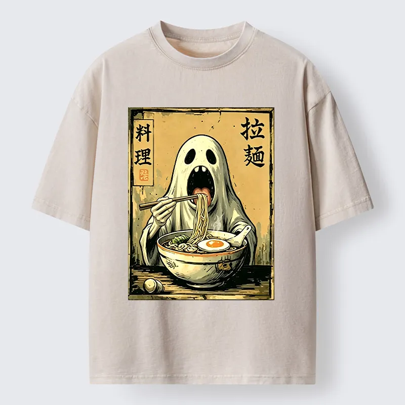 Tokyo‑Tiger Ghost Ramen Meme Washed T‑Shirt