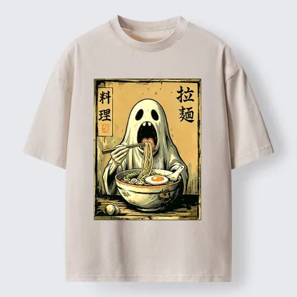 Tokyo‑Tiger Ghost Ramen Meme Washed T‑Shirt