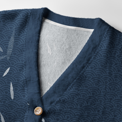 Tokyo-Tiger Falling Leaves And Ripples Ugly Cardigan Sweater