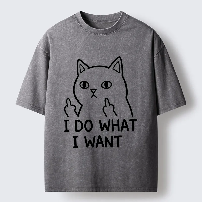Tokyo-Tiger Funny Cat Freedom Vibe Washed T-Shirt