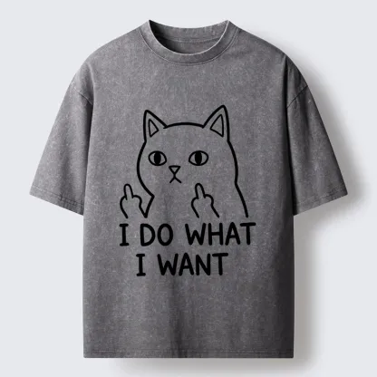 Tokyo-Tiger Funny Cat Freedom Vibe Washed T-Shirt
