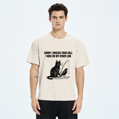 Tokyo-Tiger Funny Cat Fishing With Crow Meme Washed T-Shirt