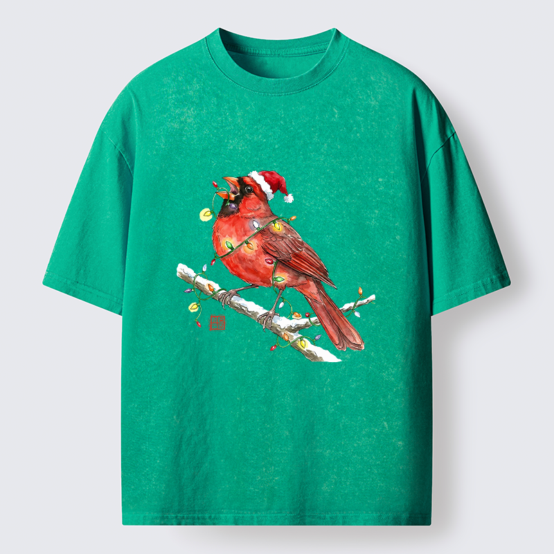 Tokyo-Tiger Christmas Cardinal Bird Washed T-Shirt