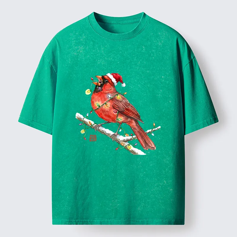 Tokyo-Tiger Christmas Cardinal Bird Washed T-Shirt