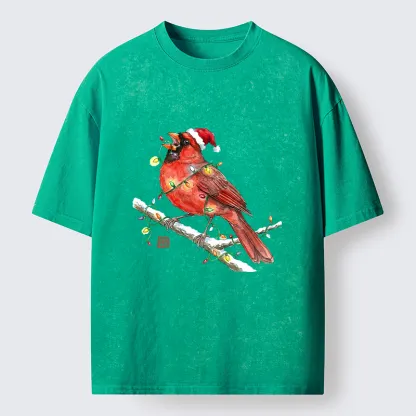 Tokyo-Tiger Christmas Cardinal Bird Washed T-Shirt