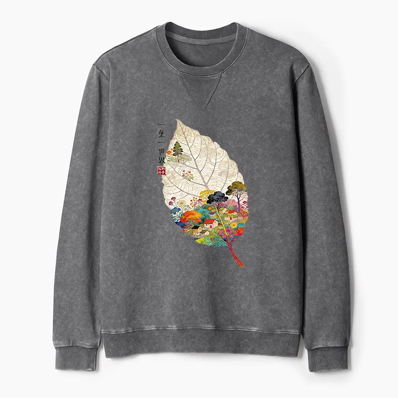 Tokyo-Tiger One Leaf Holds A Tiny Colorful World Washed Terry Sweatshirt