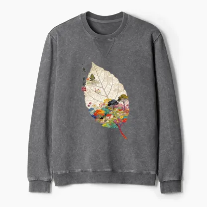 Tokyo-Tiger One Leaf Holds A Tiny Colorful World Washed Terry Sweatshirt