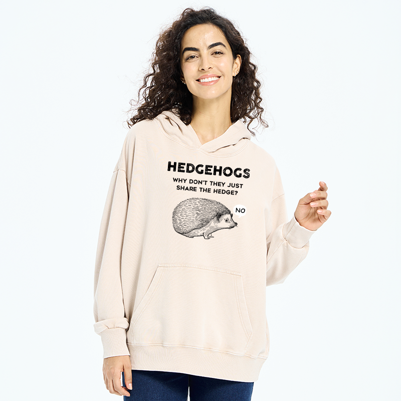 Tokyo-Tiger Funny Hedgehog Washed Hoodie