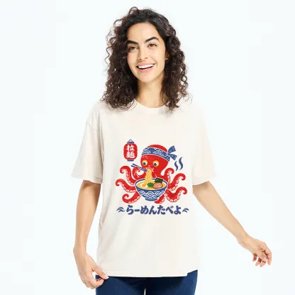 Tokyo-Tiger Vintage Octopus Eating Ramen Washed T-Shirt
