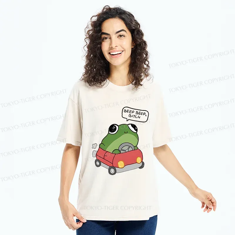 Tokyo-Tiger Frog Driving Washed T-Shirt