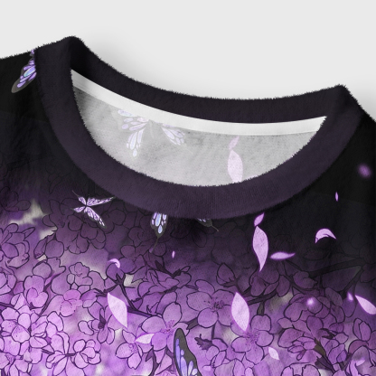Tokyo-Tiger Purple Cherry Blossom Butterfly Women's Fuzzy Cropped Sweatshirt