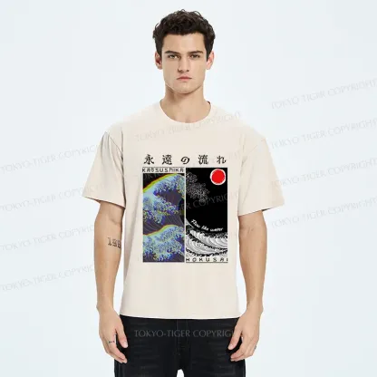 Tokyo-Tiger Ukiyo-e Wave Poster Washed T-Shirt